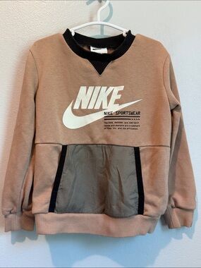Nike 3T Tan Crewneck Sweatshirt White Logo Black Trim
